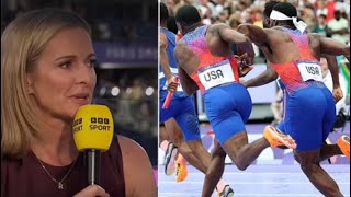 BBC Gabby Logan leaves viewers shocked after using expletive phrase to describe Team USAs botched [upl. by Attenol]