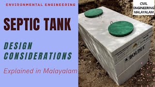 WHAT IS SEPTIC TANK  DESIGN CONSIDERATIONS  ENVIRONMENTAL ENGINEERING  KTU S8  MALAYALAM [upl. by Finstad]