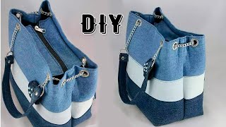 DIY Bag Making from Cloth at Home JEANS REUSE IDEA EASY [upl. by Simmonds324]