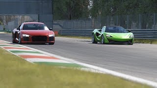 McLaren 570S vs Audi R8 v10 Plus at Monza Circuit [upl. by Artened]