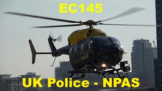 London Police EC145 helicopter landing engine start and takeoff at London Heliport [upl. by Aisad]