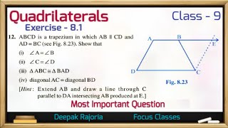 ABCD is a trapezium in which AB  CD and AD  BC Show that ∠ A  ∠ B ∠ C  ∠ D amp ∆ ABC ≅∆ BAD [upl. by Clarette]