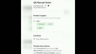 QA Manual Tester fresher experienced getemployed youtubeshorts qajobs manualtestingjobs [upl. by Inaja988]