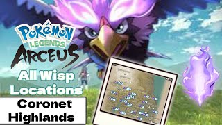 All Wisp Locations Guide Cornet Highlands Request 22  Pokémon Legends Arceus [upl. by Eigna]