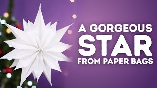 How to make a star from paper bags l 5MINUTE CRAFTS [upl. by Ahtibbat]