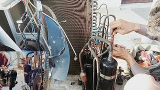 Air conditioner  Split ac outdoor unit compressor replace  compressor  Copper pipe welding [upl. by Zoeller]