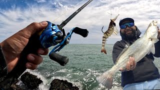 jetty Fishing with a Vudu Shrimp JIG EPIC RESULTS Catch and Cook [upl. by Ettedranreb]