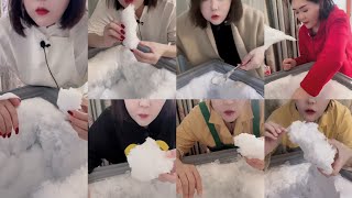 HER SOLO ONLY BITES ASMR WHITE FREEZER FROST ICE EATING SOFT ICE  CRUNCHY ICE FREEZER FROST ICE [upl. by Wilhelmine649]