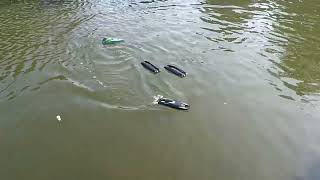 mini rc boat battle WE SUNK ONE LOL rcboats [upl. by Luoar]