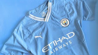 New Manchester City FC 2324 PUMA Home Kit Hands On Review [upl. by Bob]