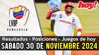 JUEGOS DE HOY RESULTADOS DE AYER POSICIONES LVBP 30112024 [upl. by Atlas]