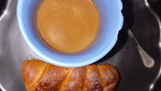 MUKBANG  having breakfast with milky coffee and a croissant ☕ 🥐 [upl. by Wenonah]