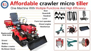 Diesel Power Mini Crawler Tractor Rotary Tiller Cultivator [upl. by Sondra]