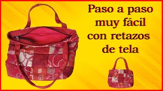 BOLSO de tela paso a paso 👜 Como hacer una Cartera con retazos de tela muy fácil carteras bolsos [upl. by Devad]