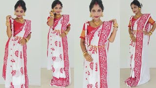 Bengali Style Red Saree Draping for Durga Puja 2024 [upl. by Londoner]