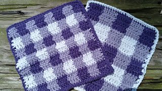 How to crochet Gingham Pattern washcloth baby blanket afghan [upl. by Asirram855]