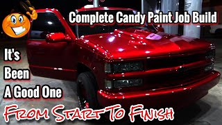 Custom Candy Apple Red Complete Paint Job From Start To Finish OBS 1994 CHEVY SILVERADO TRUCK BUILD [upl. by Vez640]