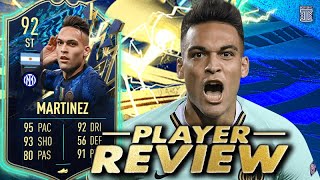 92 TEAM OF THE SEASON MARTINEZ PLAYER REVIEW TOTS GAMEPLAY OBJECTIVE LAUTARO FIFA 22 Ultimate Team [upl. by Aihsinyt903]