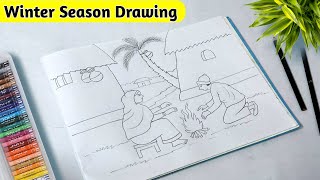 Easy Winter Season Drawing  Winter Season Scenery Drawing I Easy Scenery Drawing [upl. by Attennaej]