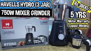 Rs4000 Me Best Mixer Grinder 2023  Havells Hydro 750 Watt Mixer Grinder Unboxing amp Review [upl. by Eph]