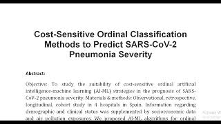 Cost Sensitive Ordinal Classification Methods to Predict SARS CoV 2 Pneumonia Severity [upl. by Odawa]