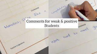 Report card remarks for positive and weak students  comments for positive and weak students [upl. by Peednam]