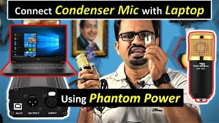 Connect Condenser mic with Laptop using phantom power supply and microphone sound test Hindi [upl. by Zurn]