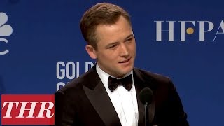 Golden Globes Winner Taron Egerton Full Press Room Speech  THR [upl. by Eradis995]