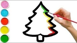 How To Draw a Christmas Tree For Kids Christmas Tree 🌲 Painting and Coloring for Kids amp Toddlers [upl. by Hsihsa405]