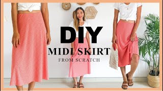 DIY MIDI SKIRT from scratch  How to make Midi Skirt with simple cutting in less than 30 minutes [upl. by Cohlier413]