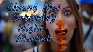 Eating Thai street food at the Chiang Mai Saturday Night Market Walking Street on Wua Lai Road [upl. by Dubenko]