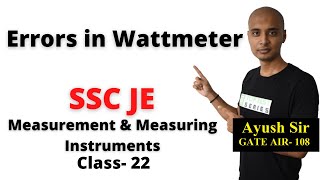 Errors in Wattmeter in Hindi Measurement amp Measuring Instruments for SSC JE Class 22 [upl. by Darom]