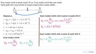 Dua muatan listrik terpisah sejauh 40 cm Kuat medan listrik dan arah medan listrik pada titik ya [upl. by Huckaby]