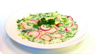 Russian Vegetarian Cold Summer Soup Okroshka – Окрошка [upl. by Aitnauq]