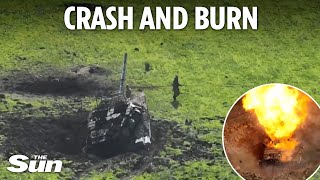 Bungling Russian soldiers flee tank they crashed into crater  before Ukrainian missile blows it up [upl. by Ellah]