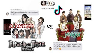 attack on clans ackermans vs yeagers ft their tiktoks pt 1  100 subs special aot [upl. by Eillime684]