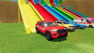 Police Cars Transporting Cars Ambulance Fire Truck Monster Truck In The Race [upl. by Novek]