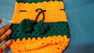 शिका हा क्रोशाचा बटवा विणायला crochet drawstring bag crochet pouchlokar vinkam क्रोशिया [upl. by Alikat]