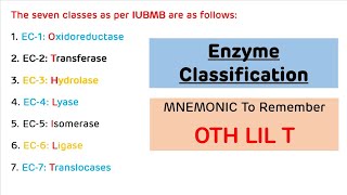 Enzyme Classification with MNEMONIC  Enzyme Classification with Examples [upl. by Lepp]