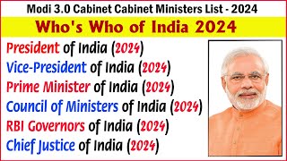 whos who of India 2024 English  Modi 30 Cabinet Ministers  current affairs  General Knowledge [upl. by Luttrell361]