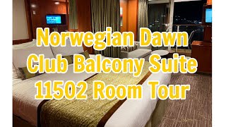 Room Tour Norwegian Dawn 11502 Club Balcony Suite Jan 2023 [upl. by Eeldivad]