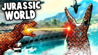 GIANT Mosasaurus vs T Rex in Jurassic World Forts Jurassic Park Mod Gameplay [upl. by Birkle]