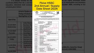 Fbise HSSC 2nd annual date sheet 2024 federal board hssc 2nd annual exam date sheet 2024 [upl. by Fonseca291]