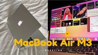 MacBook Air M3 Unboxing  setup widgets aesthetic customization [upl. by Burkitt]