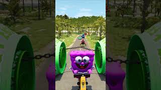 😱SpongeBob SpiderMan amp Sonic VS Crazy Frog Bollards in BeamNGdrive [upl. by England]