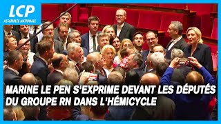 Marine Le Pen sexprime devant les députés du groupe RN dans lhémicycle de lAssemblée nationale [upl. by Anuayek]