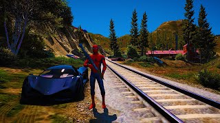 Gta v Spiderman Crazy Ragdolls  Can Spiderman stop the train with Cars Amazing McQueen Sport Cars [upl. by Kiefer]