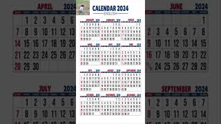 Calendar 2024 English  2024 Ka Calendar  English [upl. by Bakerman]