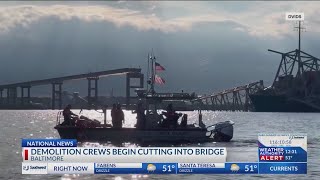 A channel has opened for vessels clearing wreckage at the Baltimore bridge collapse site [upl. by Mahan437]