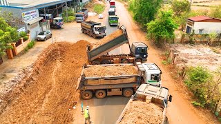 The new road Landfill up Process Fill Use Dozerss Kumatsu D60 Push the ground to build ampTrucks 25 [upl. by Yonatan]